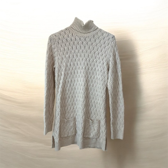 JEANNE PIERRE Sweaters - Jeanne Pierre 100% cotton cable-knit turtleneck tunic sweater, ivory, Sz L